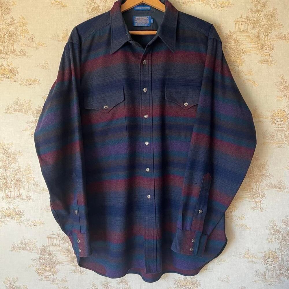 Vintage 90s Pendleton Western Flannel | Striped Wool Shirt | XL Long | READ